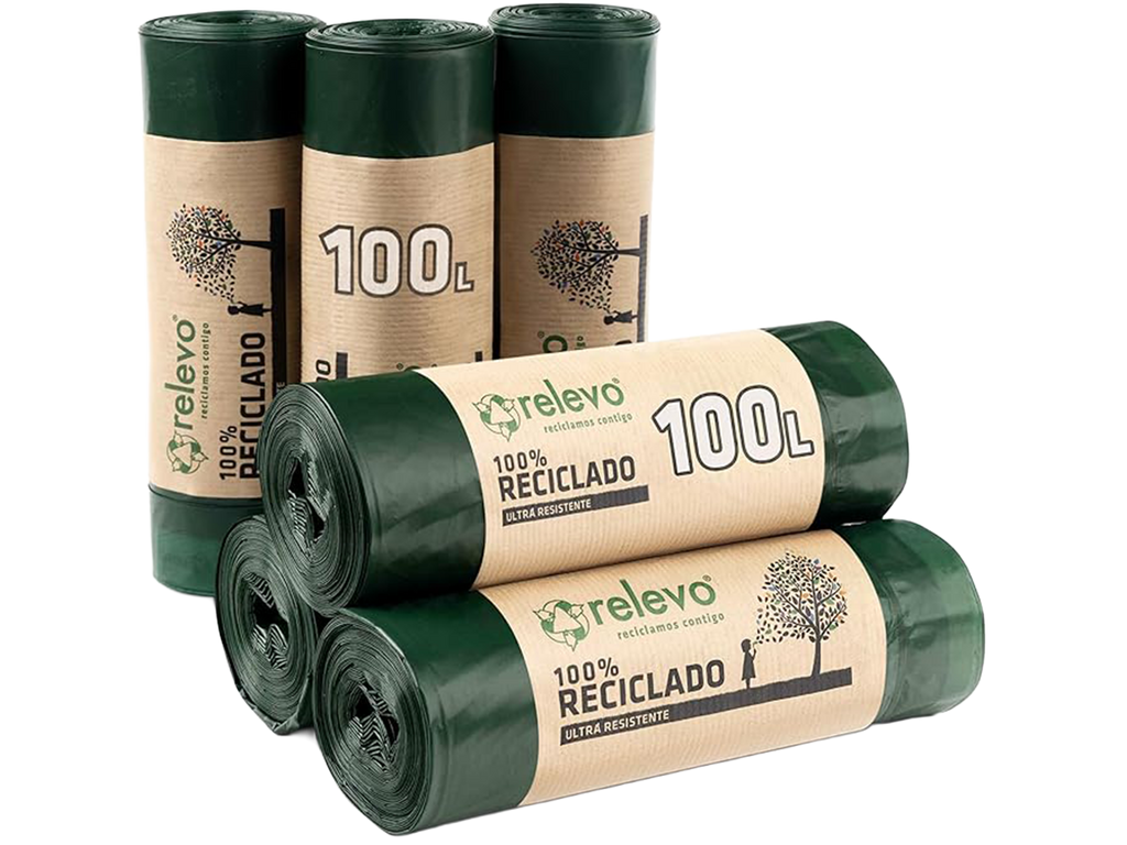 Relevo sacs poubelle avec poignées, très résistant 100 L, 60 pièces