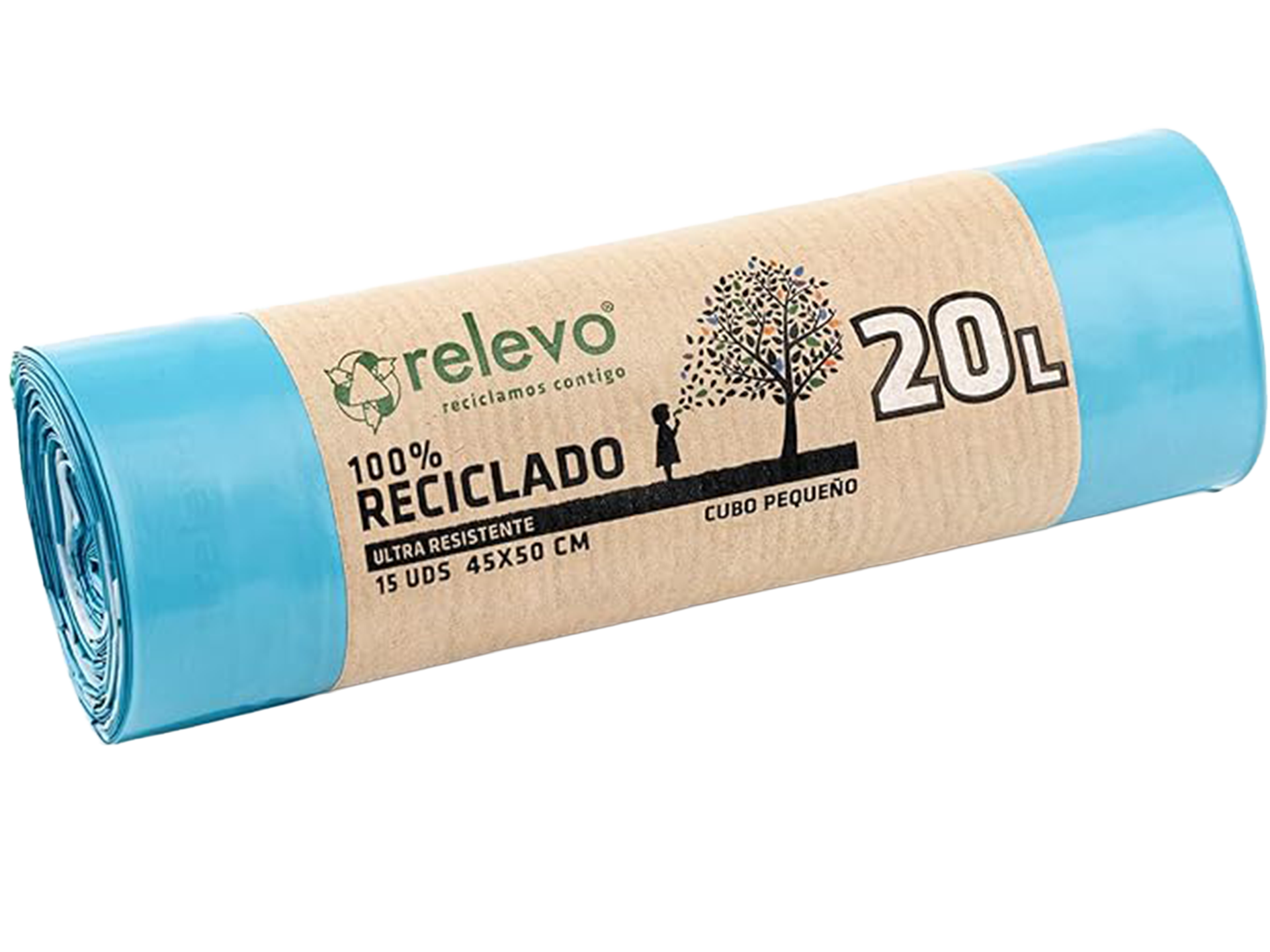 Relevo sacs poubelle avec poignées, très résistant 20 L, 15 pièces