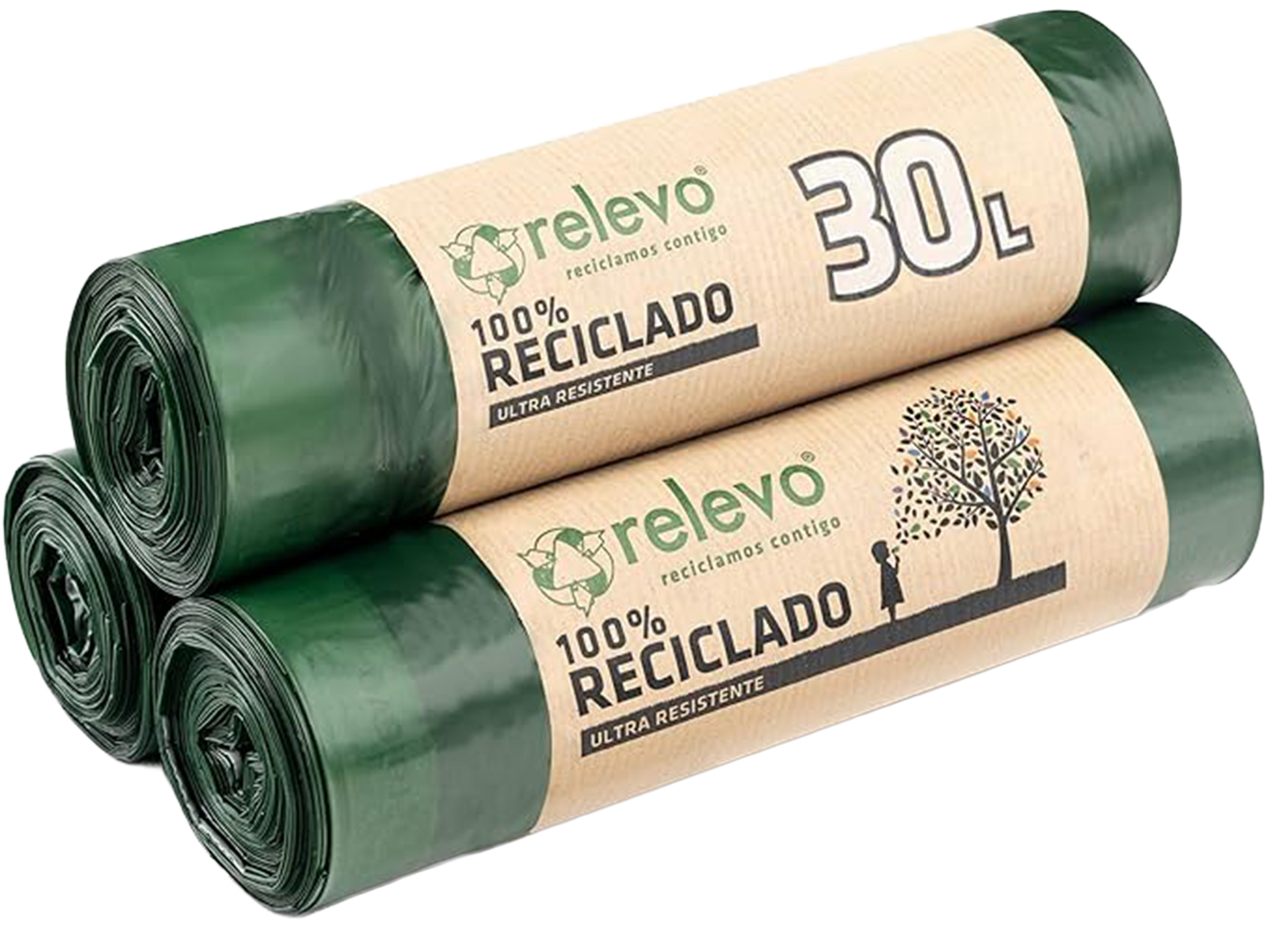 Relevo sacs poubelle avec poignées, très résistant 30 L, 45 pièces