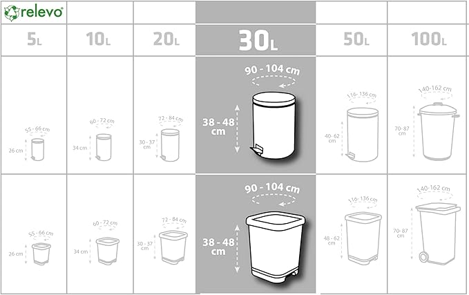 Relevo sacs poubelle avec poignées, très résistant 30 L, 45 pièces
