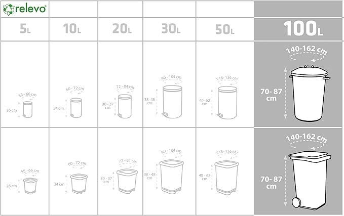 Relevo sacs poubelle avec poignées, très résistant 100 L, 60 pièces