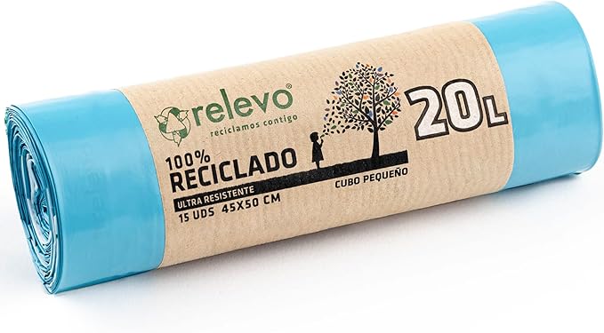 Relevo sacs poubelle avec poignées, très résistant 20 L, 15 pièces