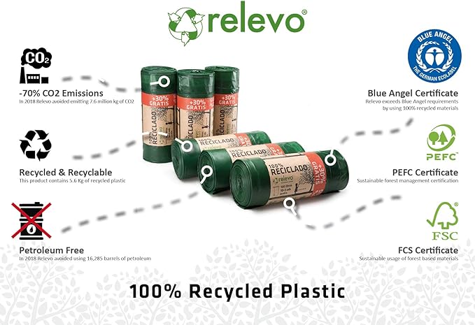 Relevo sacs poubelle avec poignées, très résistant 100 L, 60 pièces