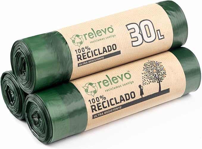 Relevo sacs poubelle avec poignées, très résistant 30 L, 45 pièces