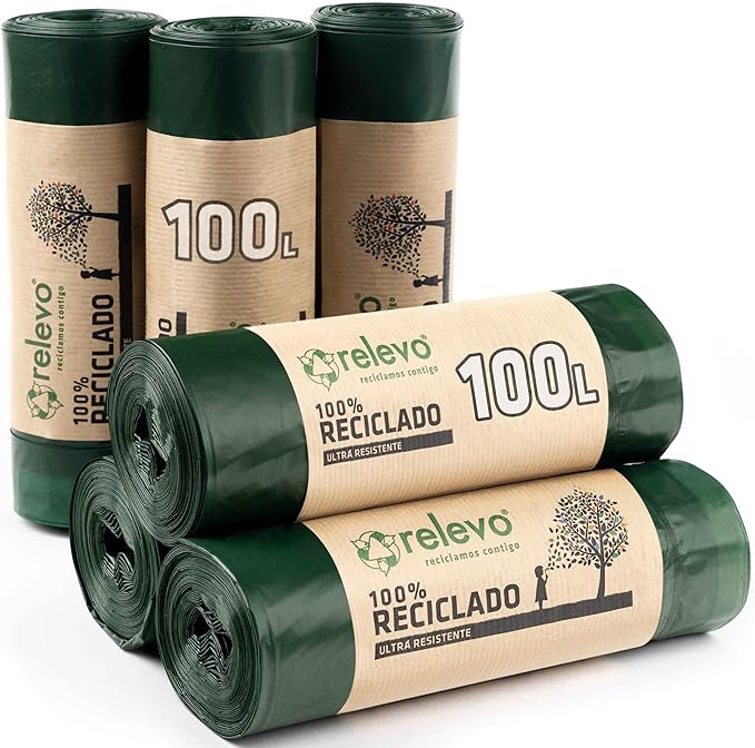 Relevo sacs poubelle avec poignées, très résistant 100 L, 60 pièces