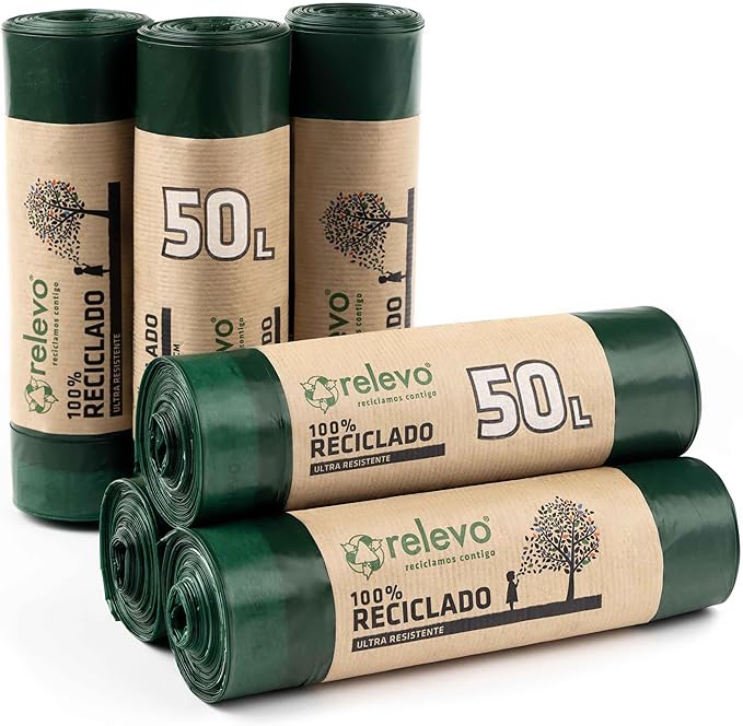 Cliquez pour voir la vue complète       Relevo sacs poubelle avec poignées, très résistant 50 L, 60 pièces