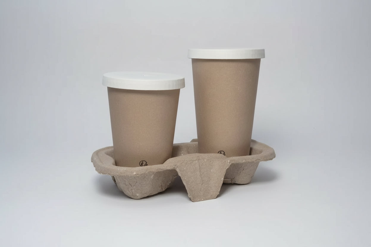 🥤 Porte-Gobelet 4 Compartiments Sécable – Pulpe de Canne à Sucre | Carton de 400