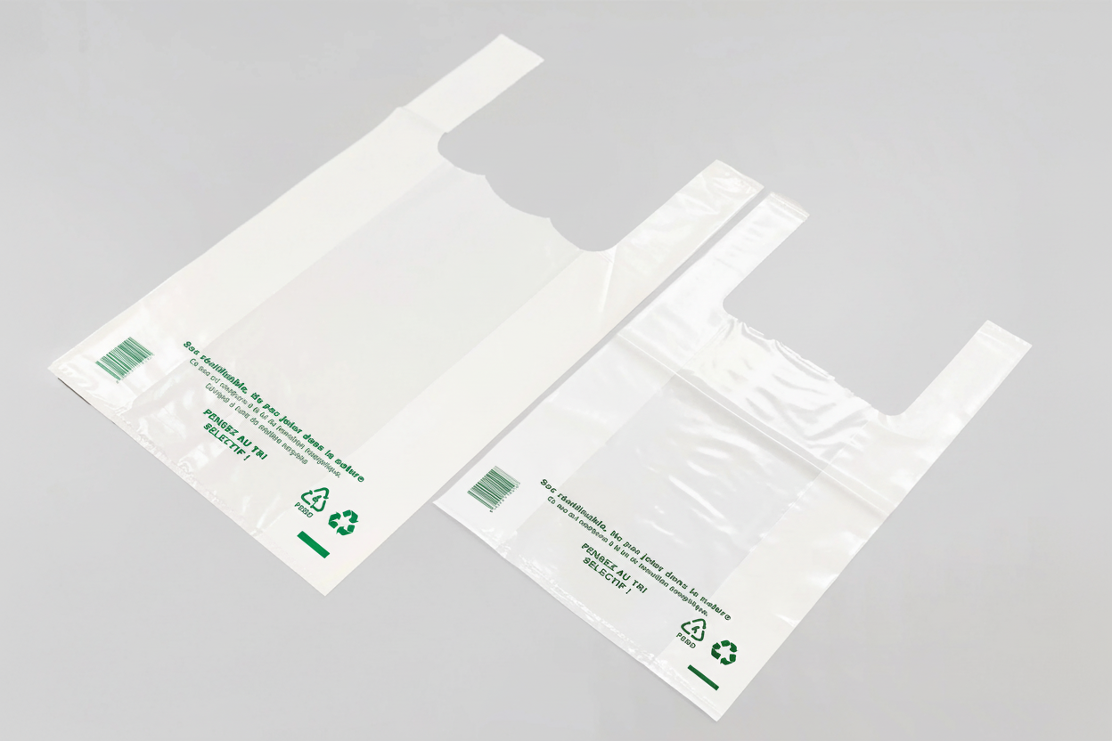 🛍️ Sac Plastique Réutilisable à Bretelles Blanc 28x12x45 cm | Lot de 2000