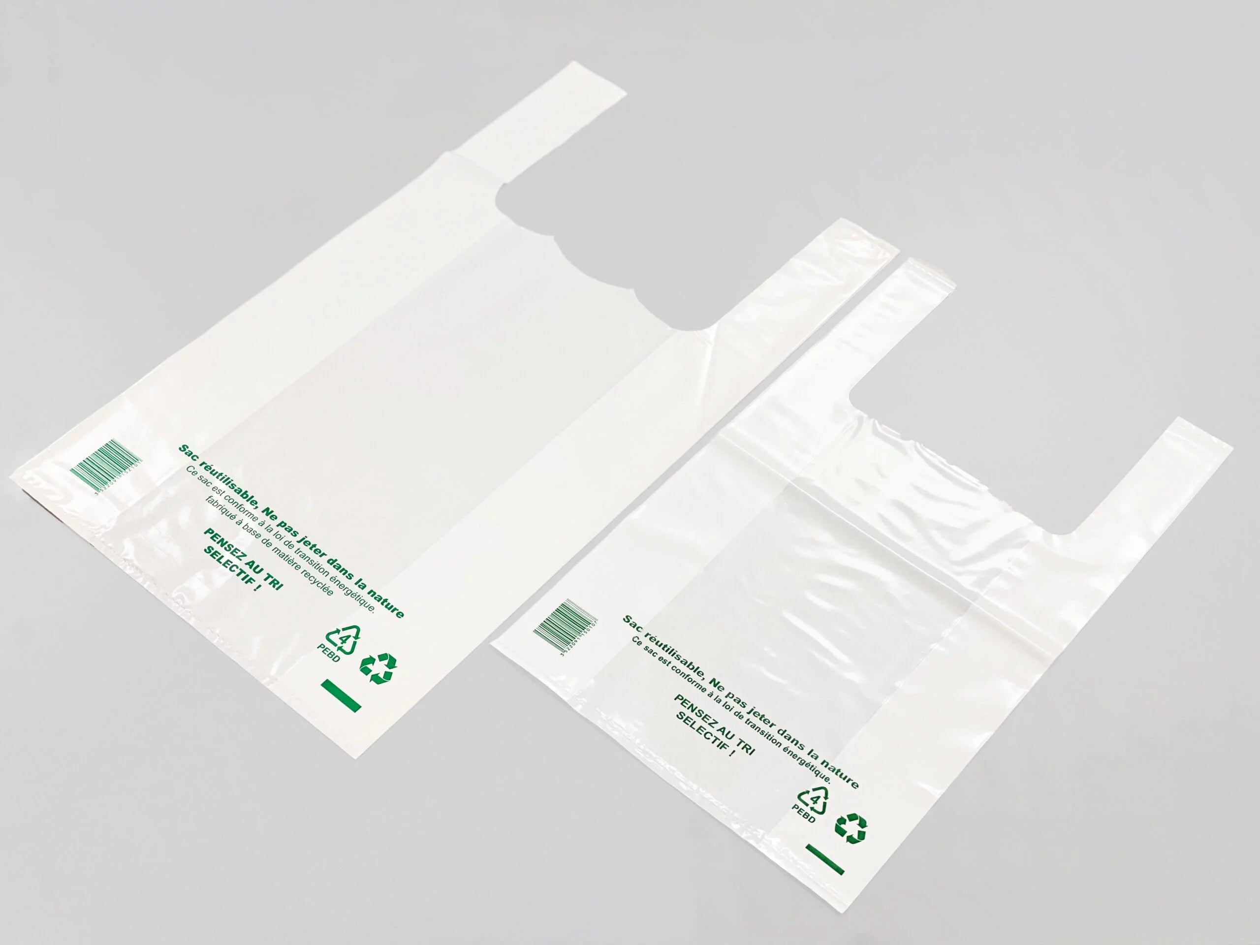 🛍️ Sac Plastique Réutilisable à Bretelles Blanc 28x12x45 cm | Lot de 2000